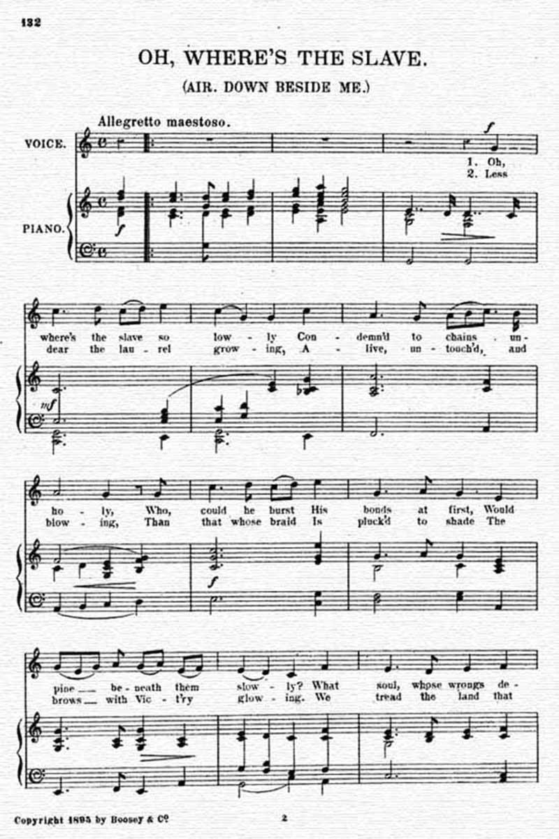 Music score to Oh, where's the slave