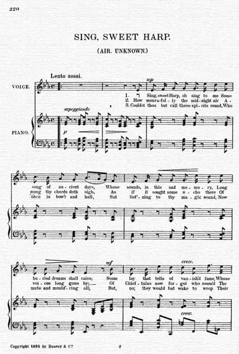 Music score to Sing, sweet harp