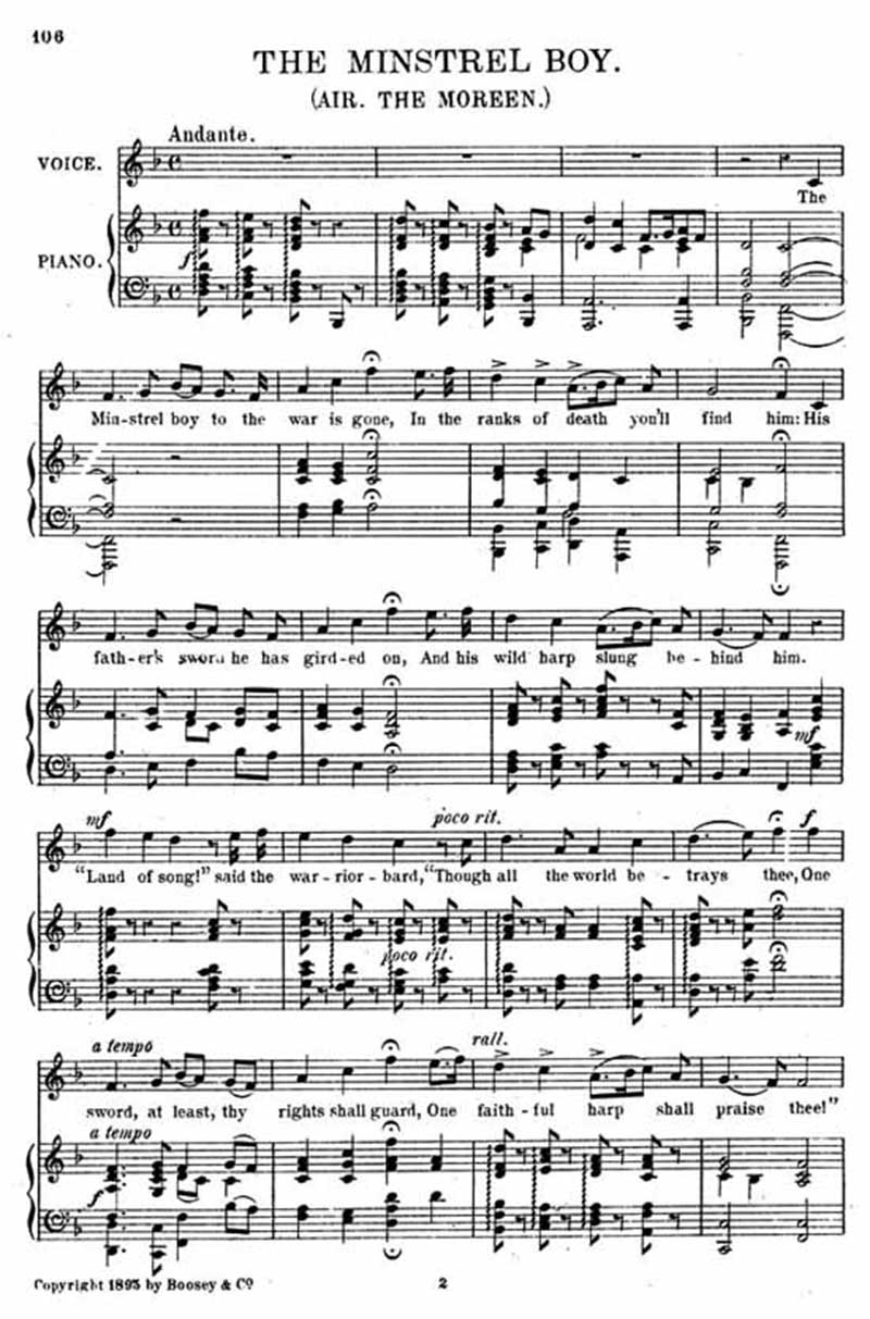 Music score to The minstrel boy