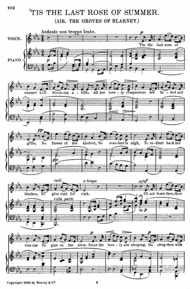 Music score to 'Tis the last rose of summer